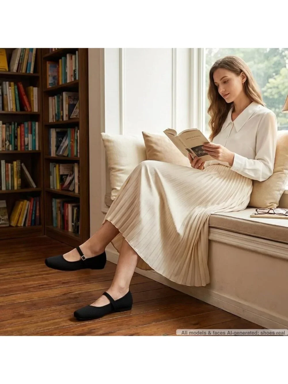 Stylish Women's Mesh Mary Jane Flats - Soft Square Toe Ballet Shoes for Work